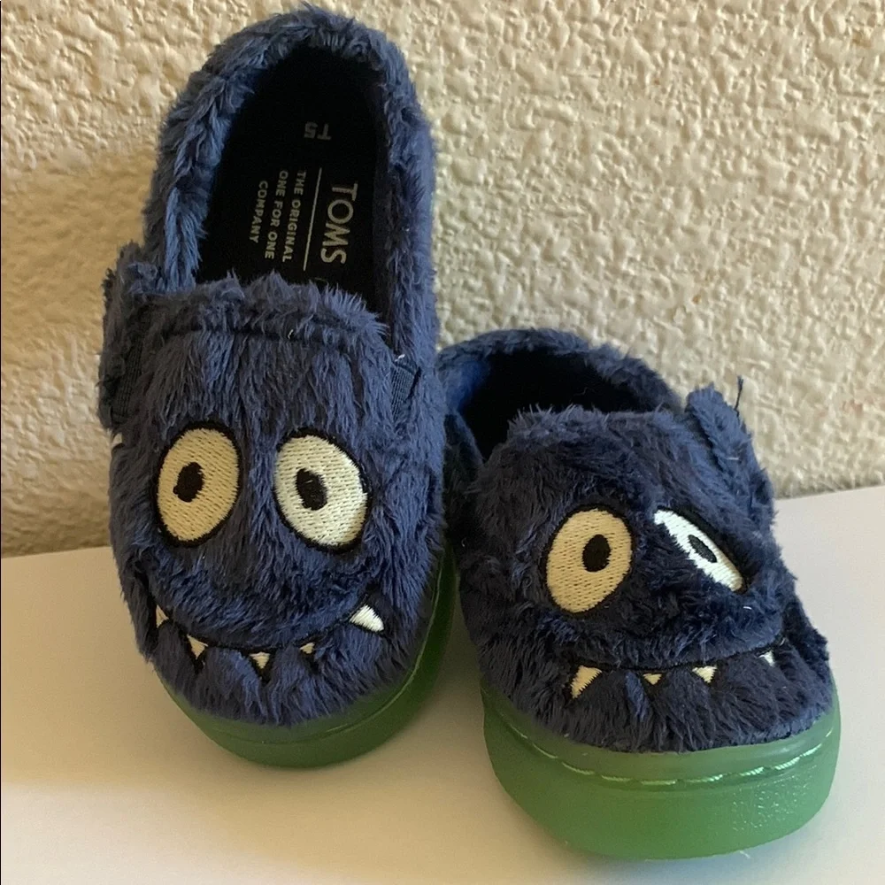 Toms Blue and Green Monster Slippers